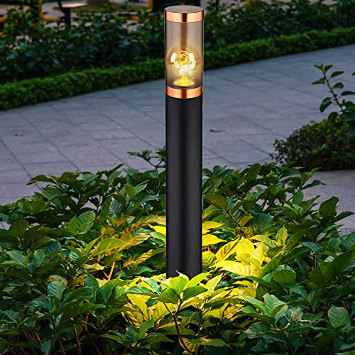 GLOBO Wegeleuchte Pollerleuchte außen Gartenlampen schwarz IP44, Standleuchte Terrasse Balkon, Edelstahl Kupfer rauchfarben, 1x E27 Fassung, DxH 12,7x110cm