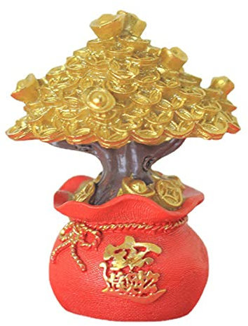 HERCHR Money Tree Feng Shui Bonsai for Fortune,2.48×3.54in Chinese Feng Shui Money Tree Golden Fortune,Bonsai Tree Artificial Money Fortune Tree Wealth Blessing for Luck and Wealth Feng Shui Ornament