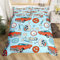 Rote Auto Bettwäsche Sets 135x200 für Jungen Vintage Fahrzeug Tröster Abdeckung,Getriebe Feuer Bett Auto Maschinen Set Bettbezug,Radio Musiknoten Quilt Cover Weich,Blau (Reißverschluss Verschluss)