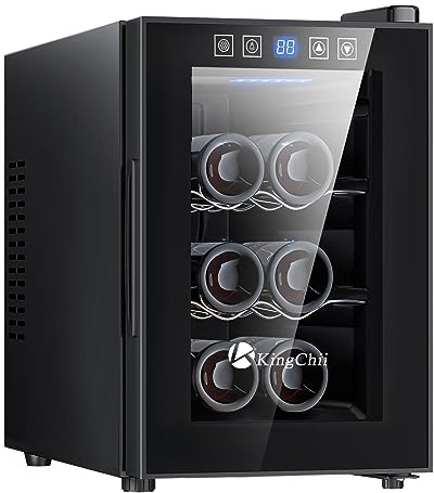 KingChii - Thermoelectric Wine Cooler 6 Bottle Advanced Cooling Technology Stainless Steel and Tempered Glass for Red Wine, Champagne for Home, Kitchen or Office