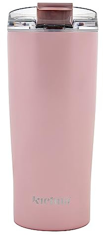 Kichna Brewer Travel Coffee Tumbler with Flip Lid Lock | Double Walled Stainless Steel Vacuum Travel Mug | BPA Free Lid Leak & Spill Proof | Keep Cold for 14Hrs or Hot for 3Hrs 550ml - Blush Pink