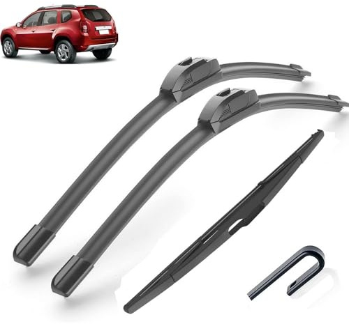 Kompatibel mit Dacia Renault Duster MK1 2014–2017, vorne und hinten, Wischerblätter, Bürsten, Schneider, Zubehör, J-Haken 2014 2015 2016 2017