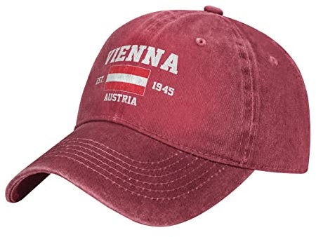 IUBBKI Red Washed Denim Österreich Est.1945 Wien Baseball Cap Herren Vintage Baumwolle Hut Unisex Hüte Frauen, Siehe Abbildung, L-3XL