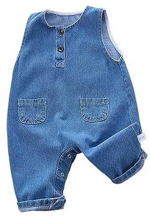 ACMEDE Salopette Bambino Bimbo Overalls Tutina di Jeans Tuta Senza Maniche in Denim Blu Pagliaccetto Rompers Neonato Bebé Salopette da Lavoro Jumpsuit Pantaloni per Bambine 0-3 Anni