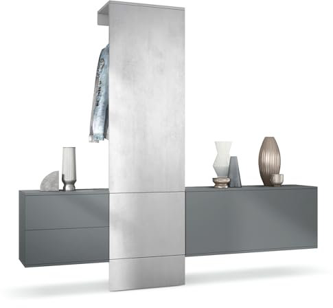 Vladon Garderobe Carlton Set 1, Made in Germany, Flur-Garderobe aus Deko-paneel, Schubladen-Kommode & Schuhschrank, Anthrazit matt/Beton Oxid Optik (209 x 193 x 35 cm)