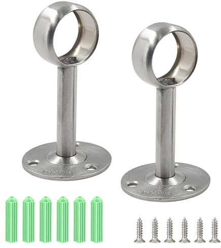Cjueiom 2 Pack 25mm / 1 Inch Closet Pole Sockets, 304 Stainless Steel Closet Rod End Supports Silver Curtain Rail Bracket, Heavy Duty Wardrobe Flange Pipe Holder for Shower Curtain Rod