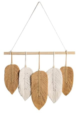 Zerodeko Blattgewebter Wandteppich Teppich Boho Geflochtener Teppich Boho-wohnkultur Makramee- Makramee-wandkunst Makramee Zum Aufhängen Wand Anhänger Wandverzierung Holz Mike