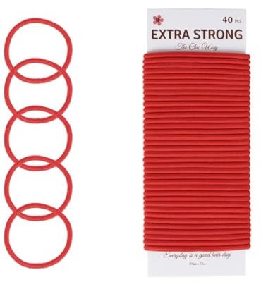 The Chic Way 40 Pcs Red Strong Hair Bobbles, Elastic Hair Bands, Hair Ties, 4mm