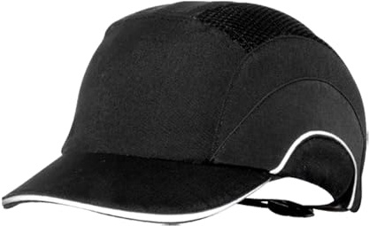JSP HardCap A1+ Short Brim Bump Cap - Black, Reflective Piping, Ventilated, One-Handed Adjuster (ABS000-001-104)