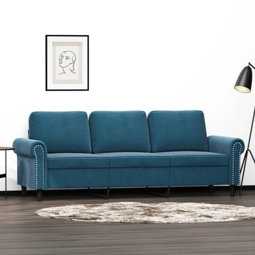 Willood 3-Sitzer-Sofa Loungesofa Couch mit Armlehnen Rückenkissen, Wohnzimmersofa Designsofa Metallgestell, Sitzmöbel Zweisitze,Multi-Sofa, Blau 180 cm Samt