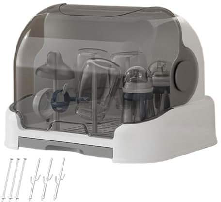 Babyflaschen-Aufbewahrung, großer Flaschen-Trockenständer mit Abdeckung und abnehmbarer Abflussschale, staubdichter Babyflaschen-Organizer, tragbarer Babyflaschen-Trockenständer für Flaschenzubehör, g