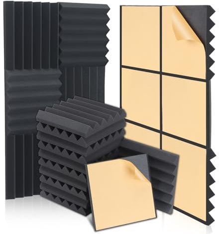 AUSLET 24 Stück Akustikschaumstoff, Schalldämmung Selbstklebend, 30 x 30 x 5cm Keil Akustikpaneele Selbstklebend, Schalldämmung Wand Schallabsorber Akustikschaumstoff-Matten für Tonstudio, Büro, Decke