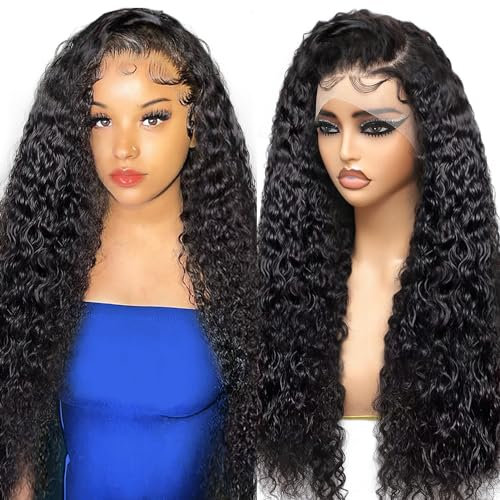 18 Inch Water Wave Human Hair Wig For Black Women, 13x6 HD Lace Front Wigs Human Hair Wig 180 Density, Glueless Curly Wig Pre Plucked With Baby Hair Brazilian Real Virgin Lace Frontal