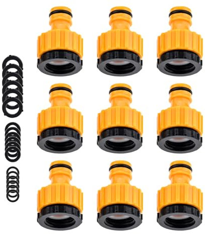 gohantee 9 Stück Schlauchverbinder Hahnverbinder Anschluss Gartenschlauchanschluss Wasserhahn, 1/2 Zoll 3/4 Zoll 2 in 1 Tap Connector Faucet Adapter für Wasserhähne mit Gewinde