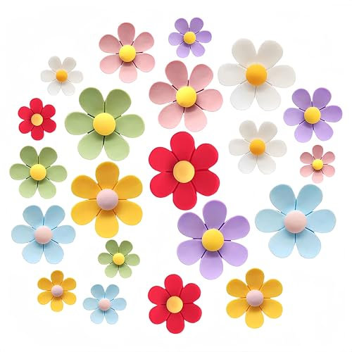 21 imanes de nevera con flores de 7 colores, imanes decorativos coloridos, bonitos imanes de nevera, 3D, magnéticos, decoración de nevera, para armario, pizarra blanca y nevera