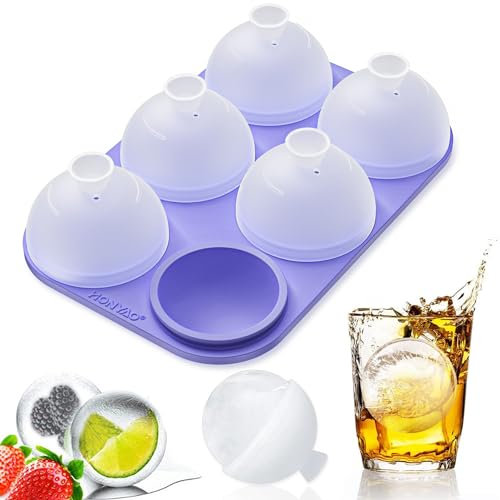 HONYAO Ghiaccio Stampo - Cubetti Ghiaccio Silicone 5CM Rotondo Sfera con Coperchio, Senza BPA Forma Ghiaccio Grande