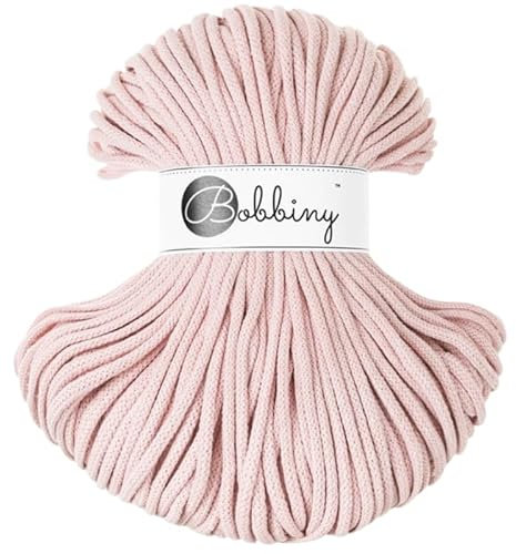 Bobbiny Makramee-Schnur, geflochten, 5 mm, Pastellrosa, 100 m
