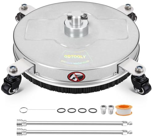 18 Pressure Washer Surface Cleaner with 4 Wheels, Stainless Steel Power Pressure Washer Attachment for Driveway Concrete Patio Cleaning, 2 Extension Wand Accessories, 1/4 Quick Connect, 4000PSI