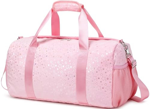 Sac de Sport Enfant Fille Sac Polochon Enfant Sac de Voyage Grande Capacité avec Compartiment à Chaussures et Poche Humide