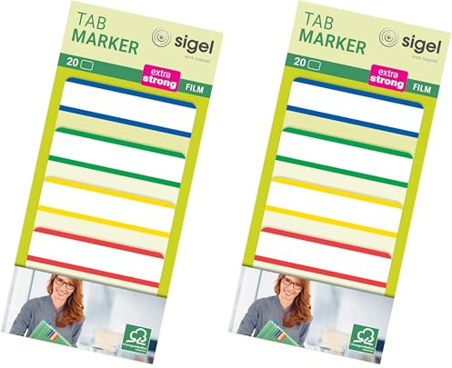 SIGEL HN202 Tab Marker Basic, Extra Strong, 4 x 5 Sheets, Red/Blue/Green/Yellow (Pack of 2)
