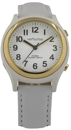 Verbalise UKs No1 Ladies Small Radio Controlled Talking Watch, Speaks Time and Date. Ideal for Visually Impaired & Elderly. 2 Year Guarantee, Choice of Strap, Easy-Fit, White Leather (VLRC-21GWL)