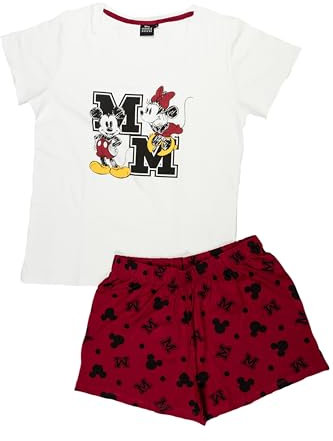 Disney Minnie Mouse Pigiama da donna – Pigiama a maniche corte con pantaloncini bianco/rosso, bianco/rosso, L
