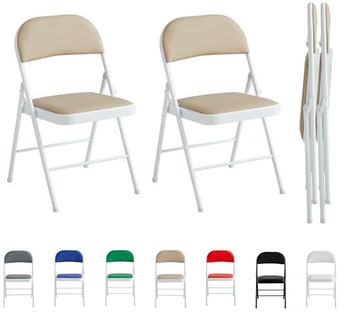mcc direct Klappstuhl, Kunstleder Klappstuhl mit Metallrahmen und gepolstertem Sitz, einfach zu Falten und aufzubewahren für Zuhause, Büro, Esszimmer und Empfang 2er Set (Beige)