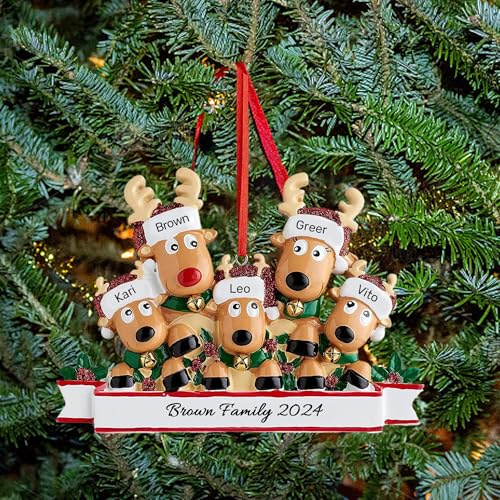 Rainsar Adornos Navideños Personalizados con Nombres, Navidad Decoración 2025 únicas y Memorables para 2-8 Miembros de la Familia, Colgante de Navidad Personalizados, Familia de 5