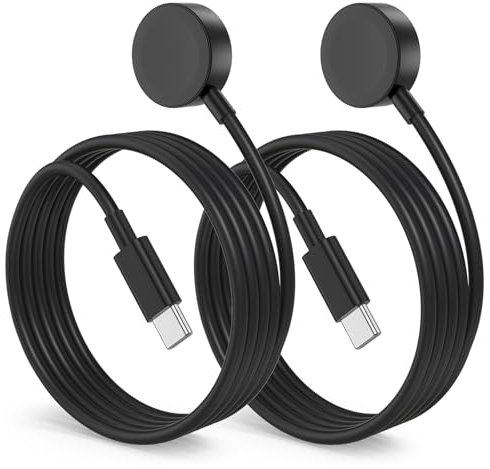 Paquete de 2 cables de carga para Apple Watch, USB C a magnético inalámbrico de carga rápida i-Watch [portátil], compatible con iWatch Series Ultra/9/8/7/6/SE/SE2/5/4/3/2, color negro