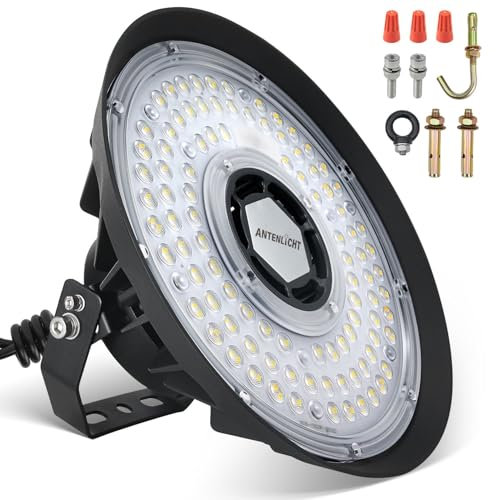 ANTENLICHT Projecteur de salle LED High Bay Light 200 W en blanc lumière du jour 5000 K avec pilote robuste, éclairage LED UFO avec haute efficacité 170 lm/W, indice de protection IP65, support de