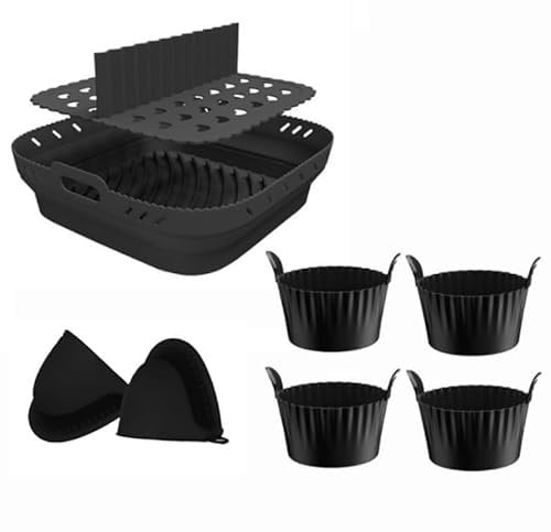 Air Fryer Baking Tray with partition Repeatable Silicone Liners with Hand clamp, Egg Mold Air Fryer Accessories Compatible with Cosori 5.5L,Ninja Speedi 5.7L