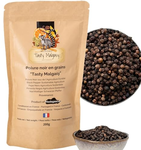 Poivre de Madagascar 200g - Poivre Noir en Grain d'Exception pour Moulin a Poivre et Poivrier Electrique - Epices Cuisine Raffinées - Graine Spicy, Epicerie Fine et Epices du Monde - Epice Gourmet