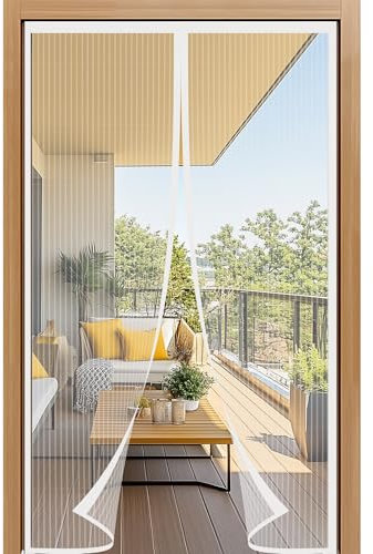 Luyanxy Moustiquaire Porte Fenetre 90x160cm, Rideau Moustiquaire Magnétique Blanc, Différentes Tailles, Sans Perçage, Fermeture Automatique, Idéale pour Balcons, Caves, Chambres