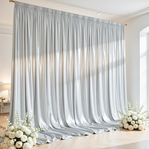 3 x 3 m, silberfarbener Glitzer-Hintergrundvorhang für Partys, faltenfrei, glitzernd, Fotohintergrund, Vorhänge, 2 Paneele, 15,7 x 3 m, schimmernder Hintergrund für Hochzeit, Geburtstag, Bühne