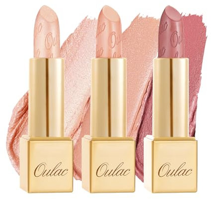 Oulac Nude-Rosa Metallic-Glanz-Lippenstift-Set, Mattes Metallic-Finish, Hochpigmentierte und Feuchtigkeitsspendende Formel, Glatt und Kornfrei, Vegan 3PCS