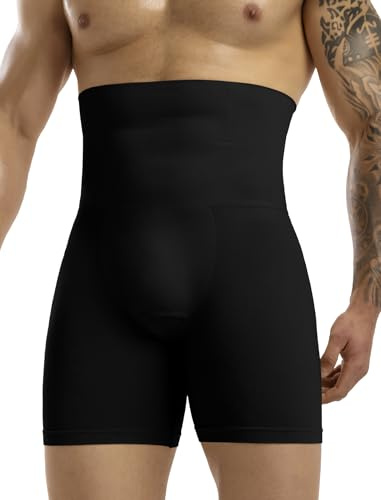 MISS MOLY Shapewear Boxer pour homme - Taille haute - Short de compression sans coutures - Sous-vêtements gainants - Body Shaper - Contrôle du ventre - Rétro, Noir , XXL