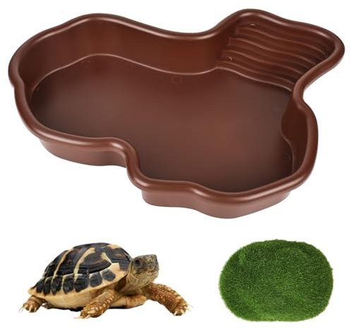 Trendecor Bac de bain pour reptiles, tortues, avec pierre de mousse simulée, grand reptile, antidérapant, pour tortues, dragons barbus, lézards et gecko