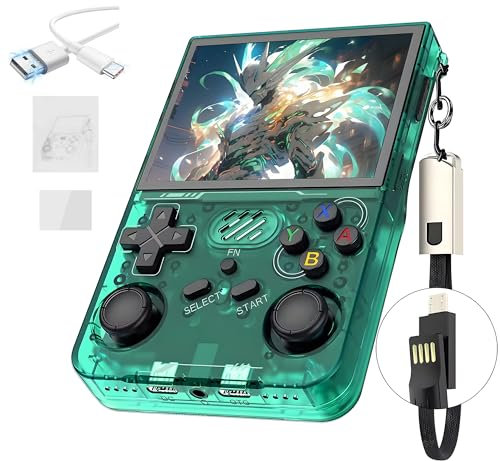 R36XX Console di gioco portatile retrò 64G,15000 + giochi,12 emulatori,3000mAh,Console per videogiochi palmare con schermo IPS OCA HD da 3,5,sistema Linux open source,Doppio Joystick 3D (Verde)