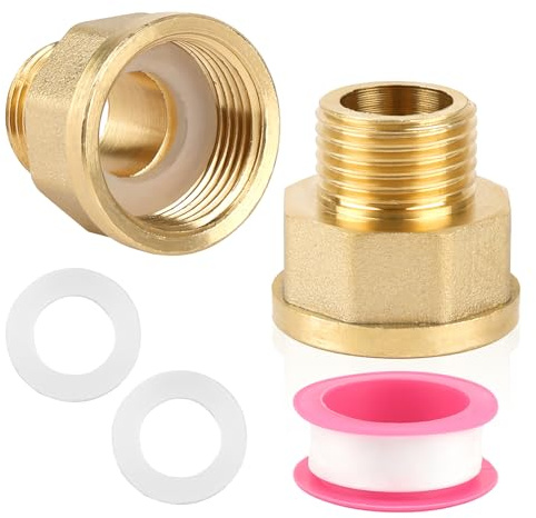 2 Stück Messing Reduzierung 3/4 auf 1/2, Messing Reduzierstück 3/4 auf 1/2, Adapter 1/2 auf 3/4 mit 2 Gummidichtung und Papierrohband, Hahnverlängerung für Rohrverbindungen