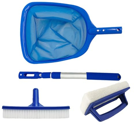 Yakermur Kit de nettoyage de piscine hors-sol - Filet de nettoyage de piscine avec barre - 4 pièces