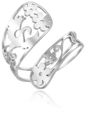 VASSAGO Spoon Rings for Women Stainless Steel Phoenix Ring Adjustable Hollow Flower Ring Stackable Finger Jewelry