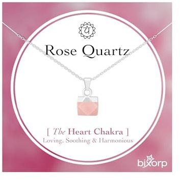 Bixorp Edelstein-Halskette aus 925 Sterling Silber – vergoldet – mit Würfel-Anhänger – Chakra-Kette für Damen – 45 cm + 5 cm verstellbar