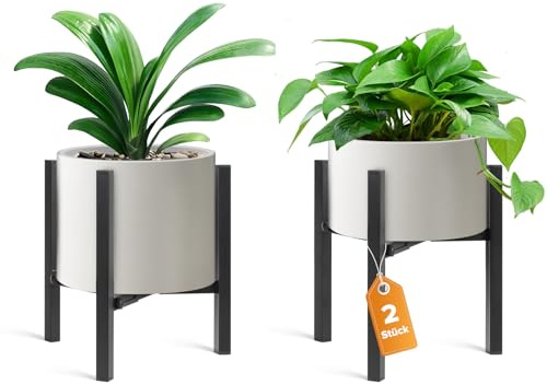 AZADESJET Pflanzenständer 2er Set, verstellbarer Blumenständer, moderner Metall Blumenhocker und stabiler Pflanzenhocker, robust für Innen & Außenbereich, passend für 20–30 cm Blumentöpfe, Schwarz