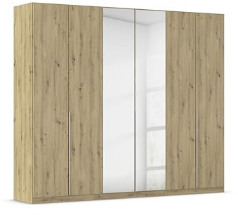 Rauch Möbel Alabama, Kleiderschrank, Farbe Eiche Artisan, Breite 271 cm | Schrank, 6-türig, mit Spiegel, Zubehör Premium, für Schlafzimmer, Kinderzimmer, Homeoffice, Gästezimmer, Garderobe, Flur