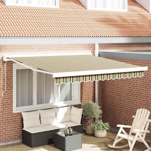 Seitenmarkise Ohne Bohren,Einziehbare Markise Grün und Gelb 300 x 250 cm Stoff, Metall für Pavillon, Balkon und Garten
