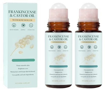 Weihrauch- und Rizinusöl-Rosenquarz-Roller – Bio-Rizinusöl-Roll-on aus kaltgepresstem Öl, reduziert Narben und Dehnungsstreifen für eine saubere Anwendung, 50 ml/1,7 oz (2pcs)