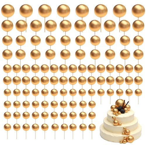 108Pcs Round Ball Cake Toppers, Gold Mini Foam Balloon Cake Topper