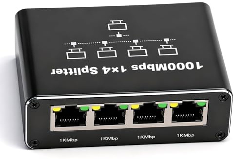 Ethernet Splitter 1 to 4 Out, Ethernet Splitter 1 to 4 1000Mbps High Speed RJ45 Lan Internet Splitter Plug & Play Metal Case for TV Computers Laptop Switch Router Monitor Set Top Boxes