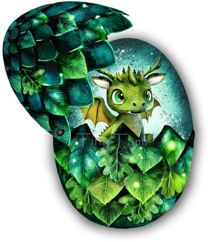 TinyTami DIY Wald Drachen Postkarte mit Blättern Geburtstagskarte zum Ausklappen Bastelset mit Klammer Einladungskarte grüner Kawaii Drachenei zum Ausschneiden