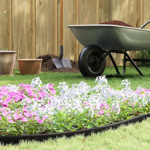 Kaloriko Rasenkanten Schwarz Kunststoff 3000 x 4 x 5 cm Gartenbeet Einfassung flexibel mit 90 Nägeln für Rasen, Wiese, Blumen, Stauden, Hecke und Balkon im Außenbereich gestalten und pflegen